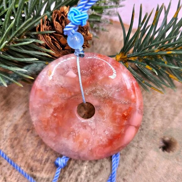 Nature Cherry Blossom Agate Jumbo Donut Pendant Necklace - Picture 9 of 10
